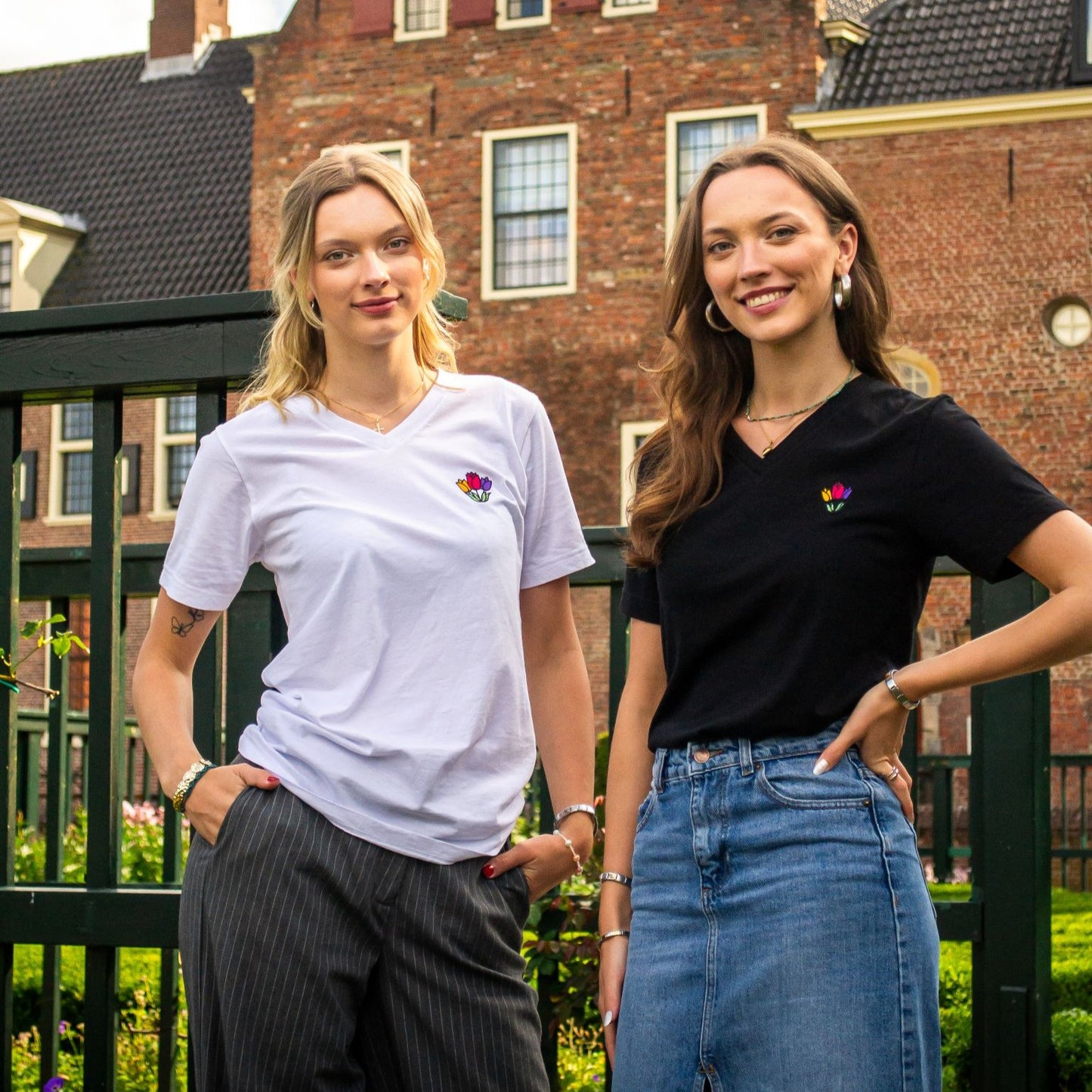 Unisex Short Sleeve V-Neck T-Shirt "Tulips"