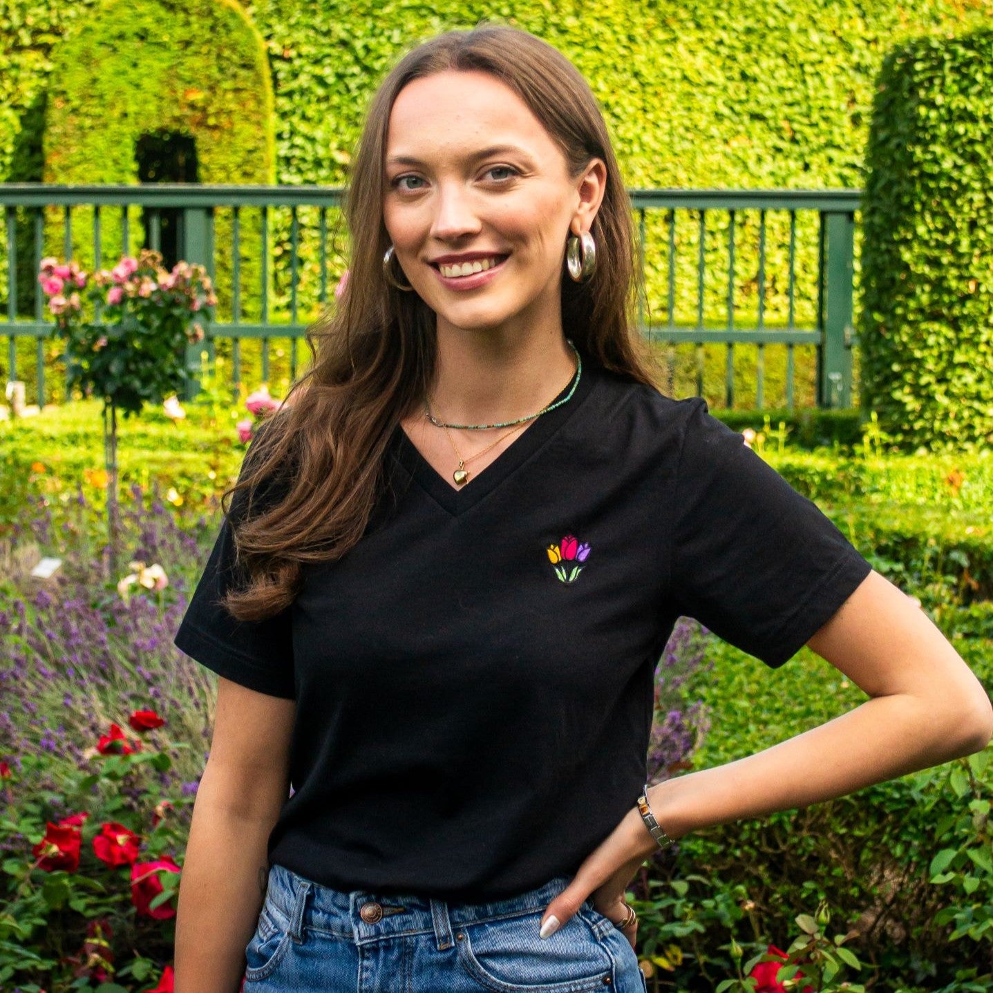 Unisex Short Sleeve V-Neck T-Shirt "Tulips"