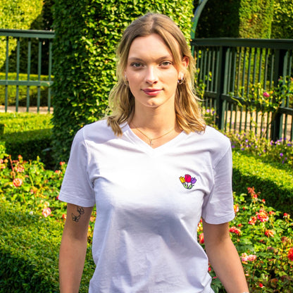 Unisex Short Sleeve V-Neck T-Shirt "Tulips"