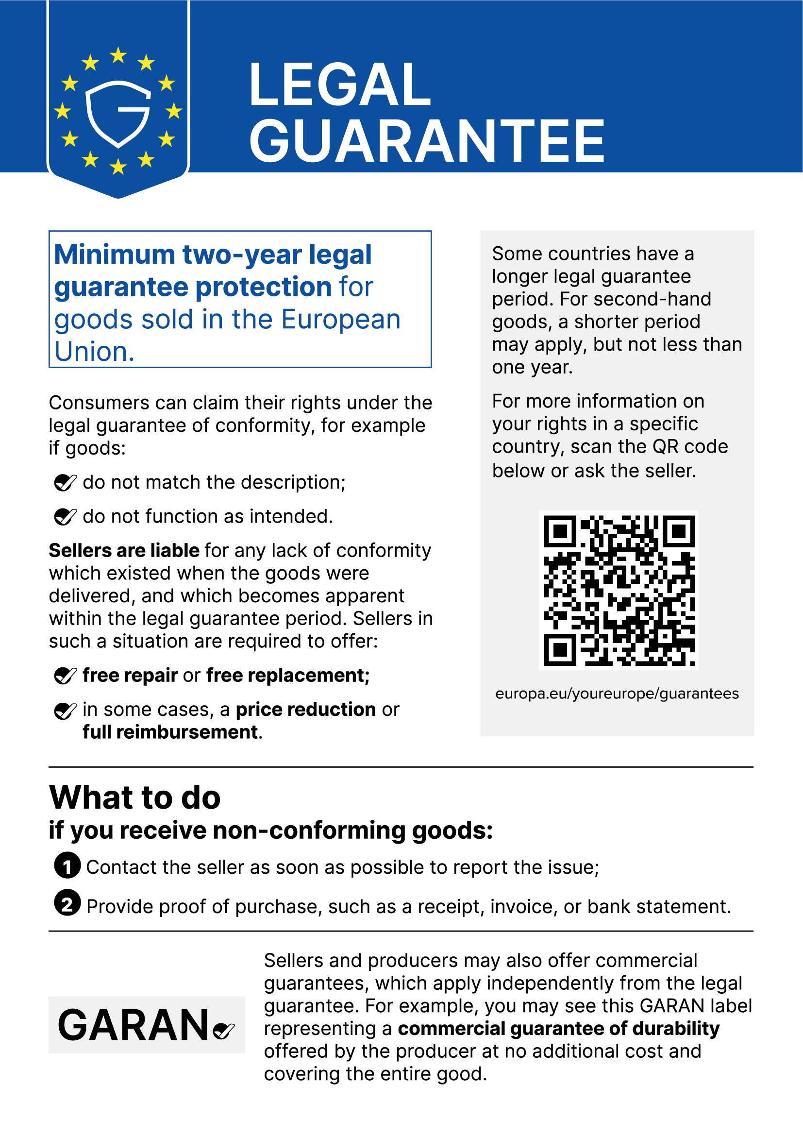 Legal guarantee notice