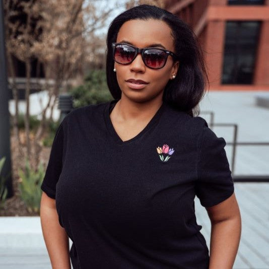 Unisex Short Sleeve V-Neck T-Shirt "Tulips"